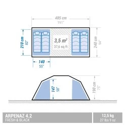 Quechua 4 Man Blackout Tent With Poles - Arpenaz 4.2 F&B -Adventure Outdoors Shop kde6e6c781c7bb70dac0eeeba1a5ae92a